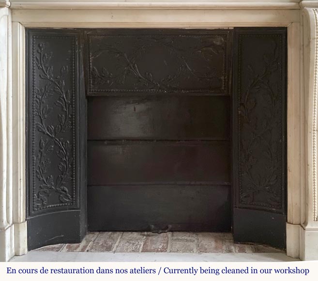 Louis XVI style fireplace made of Carrara marble with friezes of pearls Louis XVI style fireplace made of Carrara marble with friezes of pearls-7