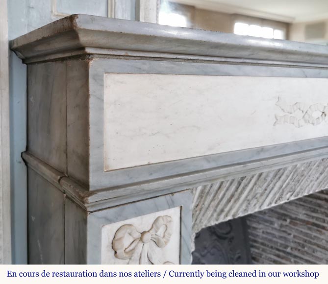 Louis XVI style mantel in statuary and Blue Turquin marbles with music instruments Louis XVI style mantel in statuary and Blue Turquin marbles with music instruments-6