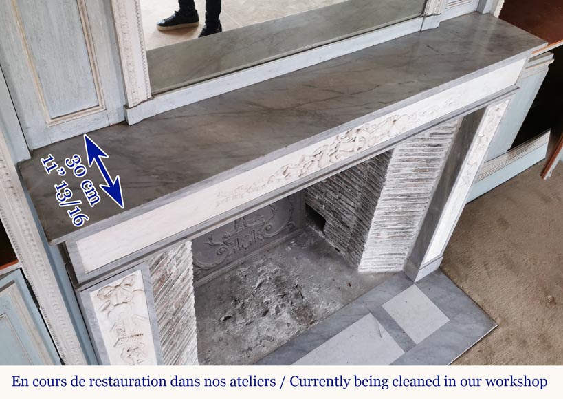 Louis XVI style mantel in statuary and Blue Turquin marbles with music instruments Louis XVI style mantel in statuary and Blue Turquin marbles with music instruments-13