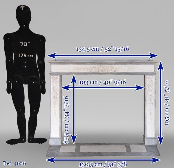 Louis XVI style mantel in statuary and Blue Turquin marbles with music instruments Louis XVI style mantel in statuary and Blue Turquin marbles with music instruments-15