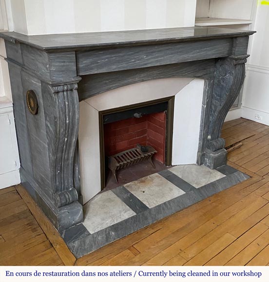 Antique Louis-Philippe style mantel in Blue Turquin marble Antique Louis-Philippe style mantel in Blue Turquin marble-1