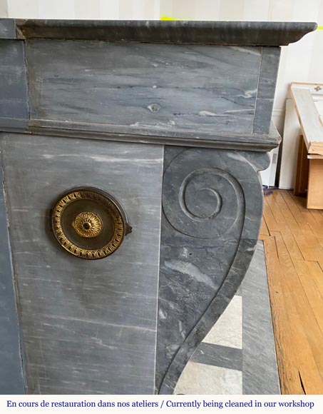 Antique Louis-Philippe style mantel in Blue Turquin marble Antique Louis-Philippe style mantel in Blue Turquin marble-2