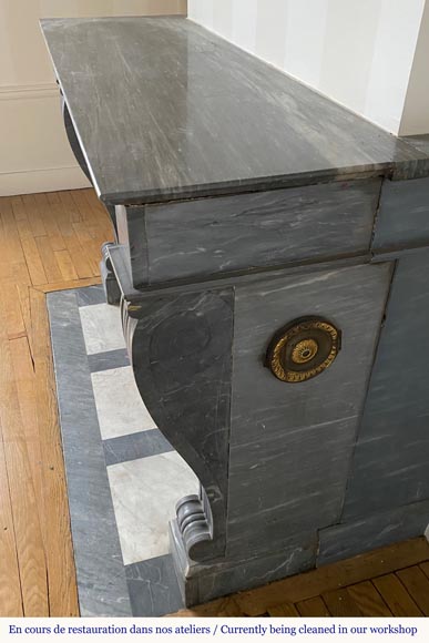 Antique Louis-Philippe style mantel in Blue Turquin marble Antique Louis-Philippe style mantel in Blue Turquin marble-4