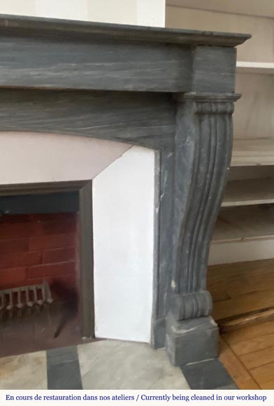 Antique Louis-Philippe style mantel in Blue Turquin marble Antique Louis-Philippe style mantel in Blue Turquin marble-5