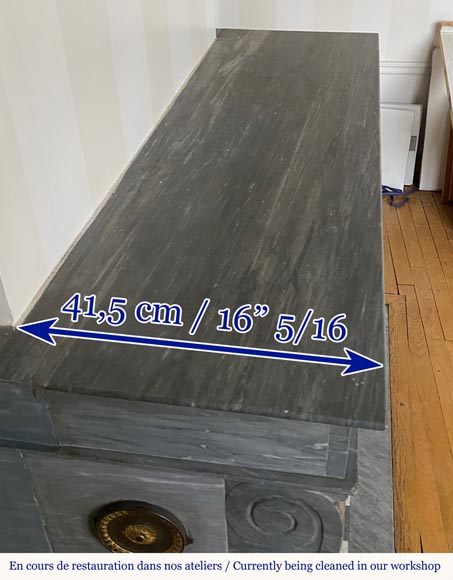 Antique Louis-Philippe style mantel in Blue Turquin marble Antique Louis-Philippe style mantel in Blue Turquin marble-6