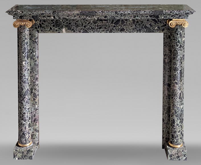 Directoire style mantel with columns in wood painted as a trompe l'oeil  of Antique Green marble Directoire style mantel with columns in wood painted as a trompe l'oeil  of Antique Green marble-0