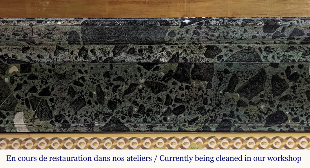 Directoire style mantel with columns in wood painted as a trompe l'oeil  of Antique Green marble Directoire style mantel with columns in wood painted as a trompe l'oeil  of Antique Green marble-1