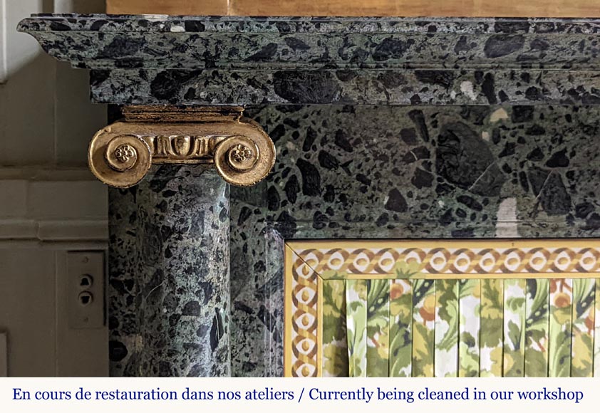 Directoire style mantel with columns in wood painted as a trompe l'oeil  of Antique Green marble Directoire style mantel with columns in wood painted as a trompe l'oeil  of Antique Green marble-3