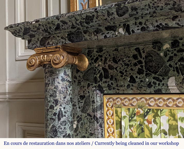 Directoire style mantel with columns in wood painted as a trompe l'oeil  of Antique Green marble Directoire style mantel with columns in wood painted as a trompe l'oeil  of Antique Green marble-4