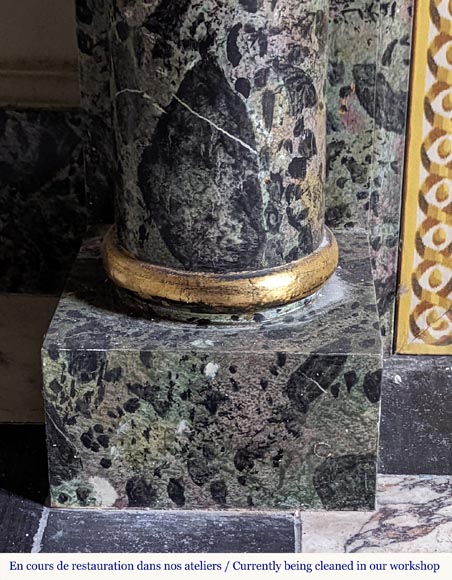 Directoire style mantel with columns in wood painted as a trompe l'oeil  of Antique Green marble Directoire style mantel with columns in wood painted as a trompe l'oeil  of Antique Green marble-5