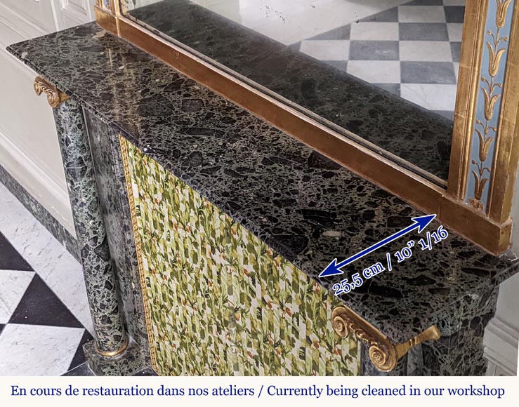 Directoire style mantel with columns in wood painted as a trompe l'oeil  of Antique Green marble Directoire style mantel with columns in wood painted as a trompe l'oeil  of Antique Green marble-9