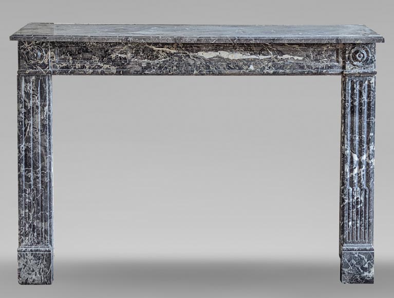 Large Louis XVI period mantel in Saint-Anne Grey marble with fluted feet Large Louis XVI period mantel in Saint-Anne Grey marble with fluted feet-0