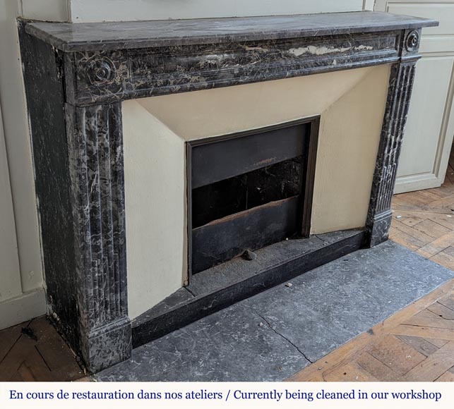Large Louis XVI period mantel in Saint-Anne Grey marble with fluted feet Large Louis XVI period mantel in Saint-Anne Grey marble with fluted feet-1