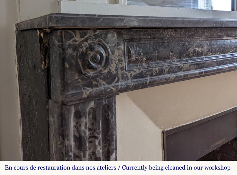 Large Louis XVI period mantel in Saint-Anne Grey marble with fluted feet Large Louis XVI period mantel in Saint-Anne Grey marble with fluted feet-2