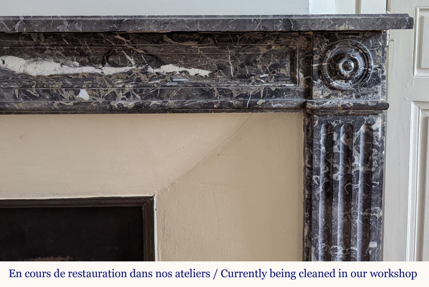 Large Louis XVI period mantel in Saint-Anne Grey marble with fluted feet Large Louis XVI period mantel in Saint-Anne Grey marble with fluted feet-5