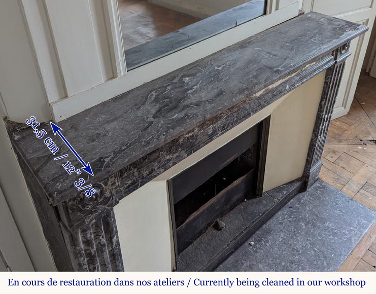 Large Louis XVI period mantel in Saint-Anne Grey marble with fluted feet Large Louis XVI period mantel in Saint-Anne Grey marble with fluted feet-7