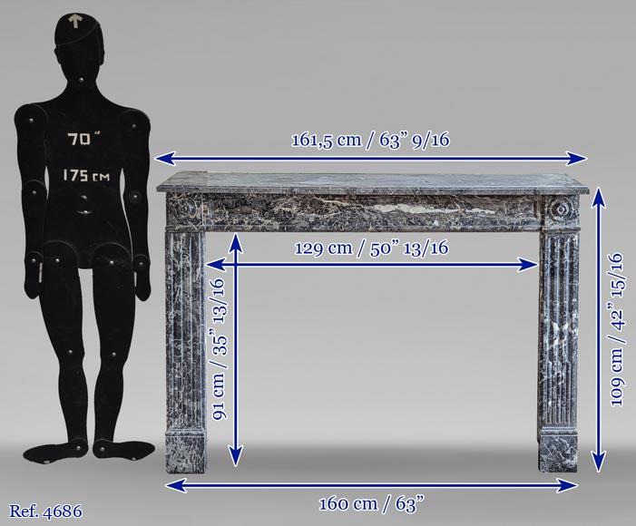 Large Louis XVI period mantel in Saint-Anne Grey marble with fluted feet Large Louis XVI period mantel in Saint-Anne Grey marble with fluted feet-8