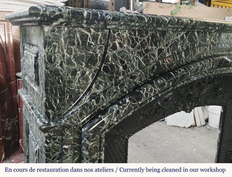 Important Louis XIV style fireplace in sea green marble Important Louis XIV style fireplace in sea green marble-3