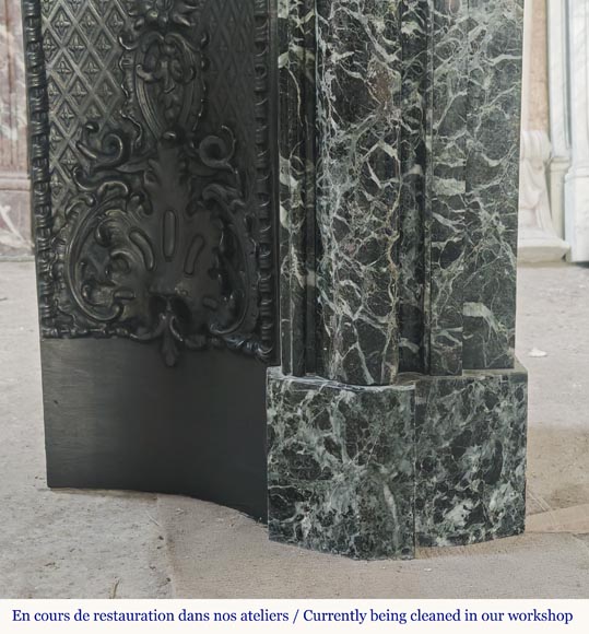 Important Louis XIV style fireplace in sea green marble Important Louis XIV style fireplace in sea green marble-7