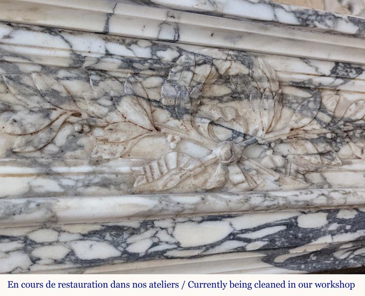 Louis XVI style mantel in Violet Breccia with a laurel crown Louis XVI style mantel in Violet Breccia with a laurel crown-3