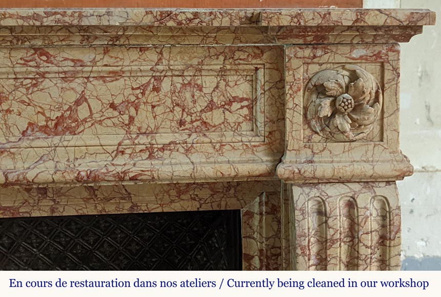 Louis XVI style mantel with roses in Breccia Nuvolata marble Louis XVI style mantel with roses in Breccia Nuvolata marble-6