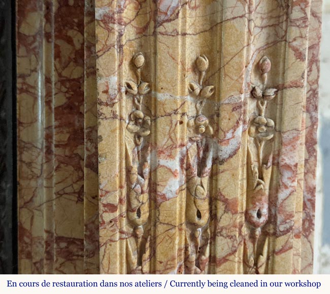 Louis XVI style mantel with roses in Breccia Nuvolata marble Louis XVI style mantel with roses in Breccia Nuvolata marble-7