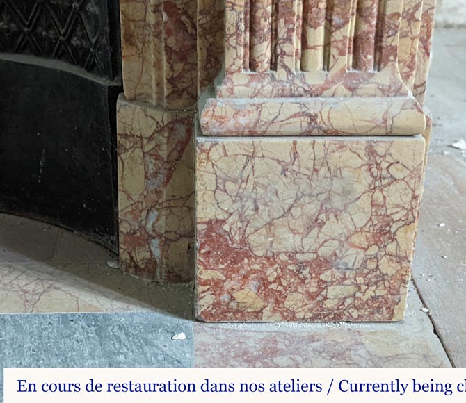 Louis XVI style mantel with roses in Breccia Nuvolata marble Louis XVI style mantel with roses in Breccia Nuvolata marble-8