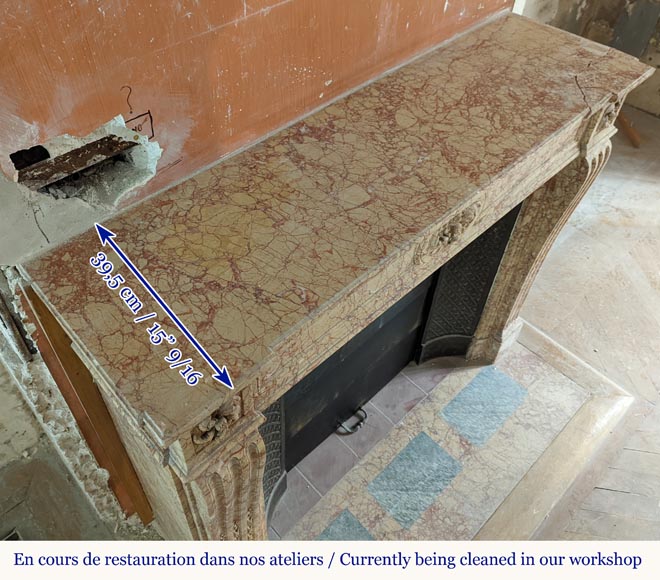 Louis XVI style mantel with roses in Breccia Nuvolata marble Louis XVI style mantel with roses in Breccia Nuvolata marble-10