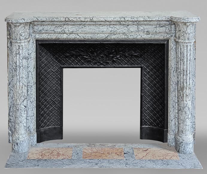 Beautiful Louis XVI style mantel with half columns in Bleu Fleuri marble Beautiful Louis XVI style mantel with half columns in Bleu Fleuri marble-0
