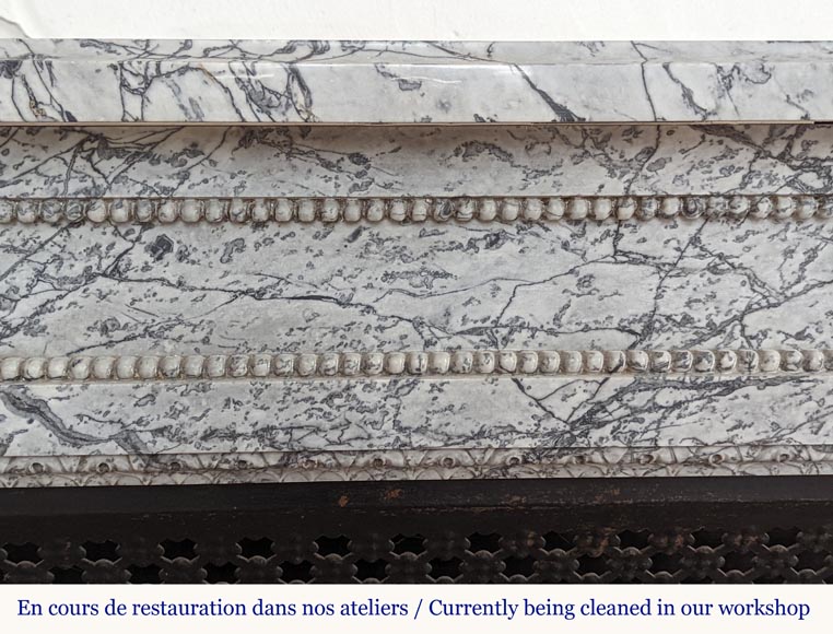 Beautiful Louis XVI style mantel with half columns in Bleu Fleuri marble Beautiful Louis XVI style mantel with half columns in Bleu Fleuri marble-1