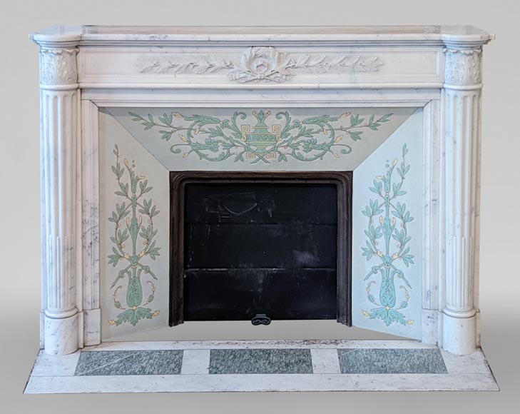Louis XVI style fireplace with half columns and laurel crown Louis XVI style fireplace with half columns and laurel crown-0