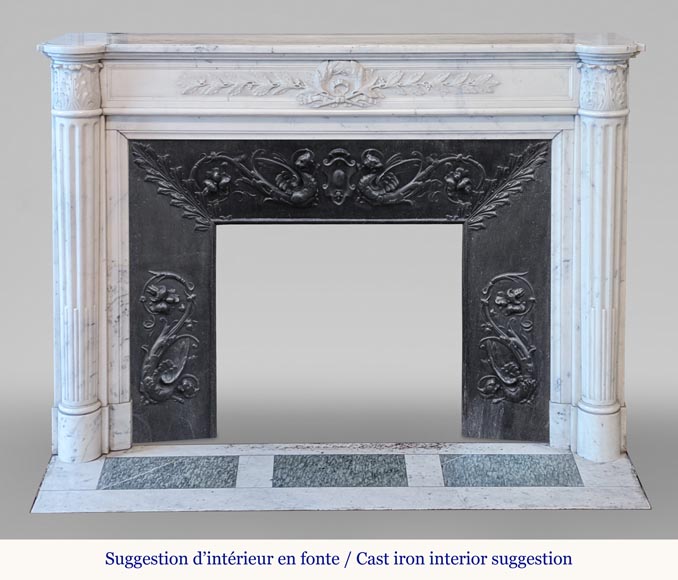 Louis XVI style fireplace with half columns and laurel crown Louis XVI style fireplace with half columns and laurel crown-1