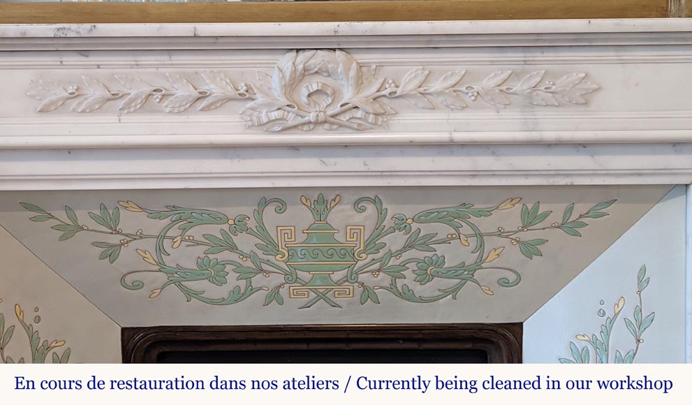Louis XVI style fireplace with half columns and laurel crown Louis XVI style fireplace with half columns and laurel crown-2