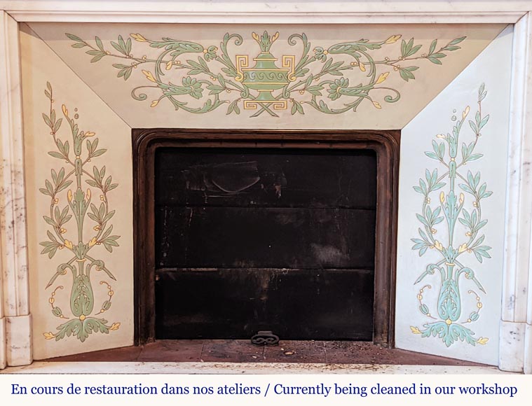 Louis XVI style fireplace with half columns and laurel crown Louis XVI style fireplace with half columns and laurel crown-11