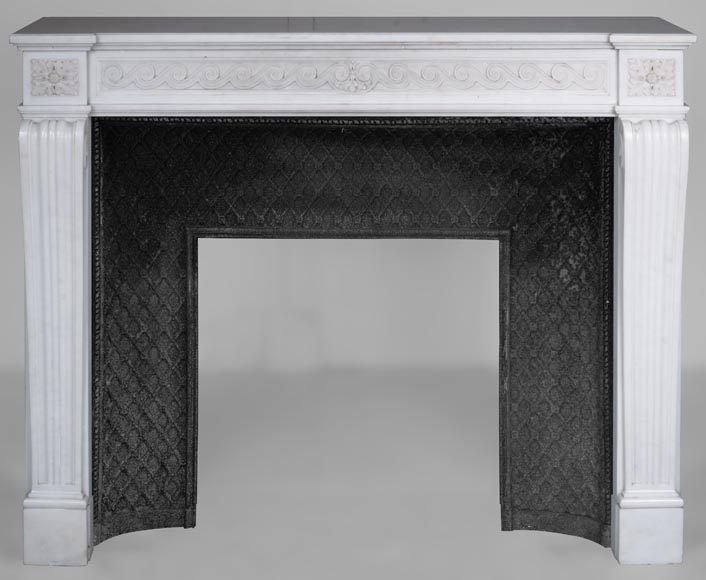 Louis XVI style Carrara marble mantel with a Greek frieze Louis XVI style Carrara marble mantel with a Greek frieze-0