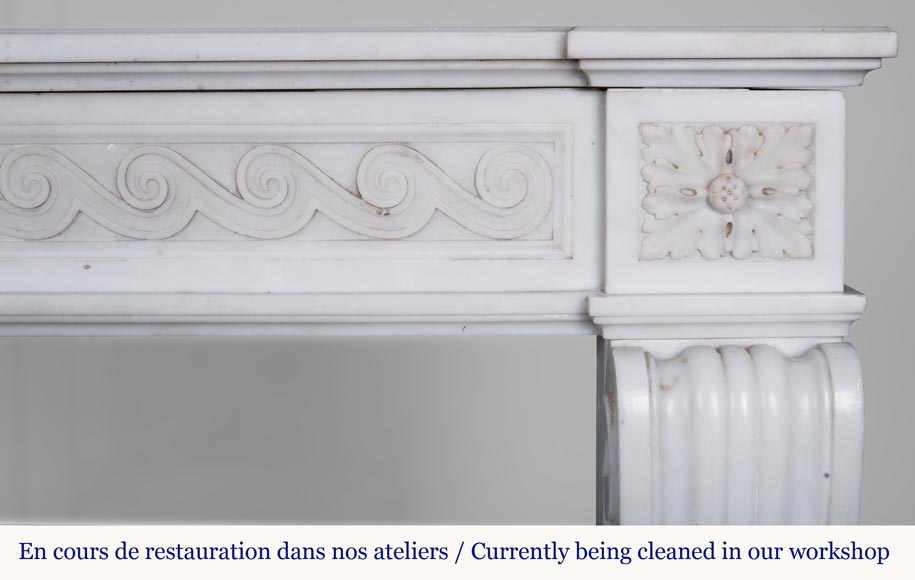 Louis XVI style Carrara marble mantel with a Greek frieze Louis XVI style Carrara marble mantel with a Greek frieze-8