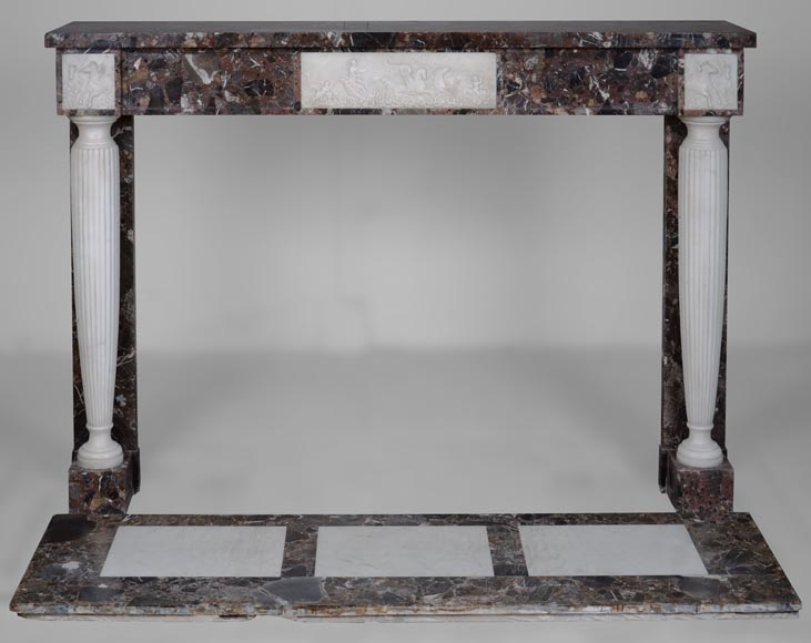 Neo Louis XVI style fireplace in imperator and statuary marble Neo Louis XVI style fireplace in imperator and statuary marble-0