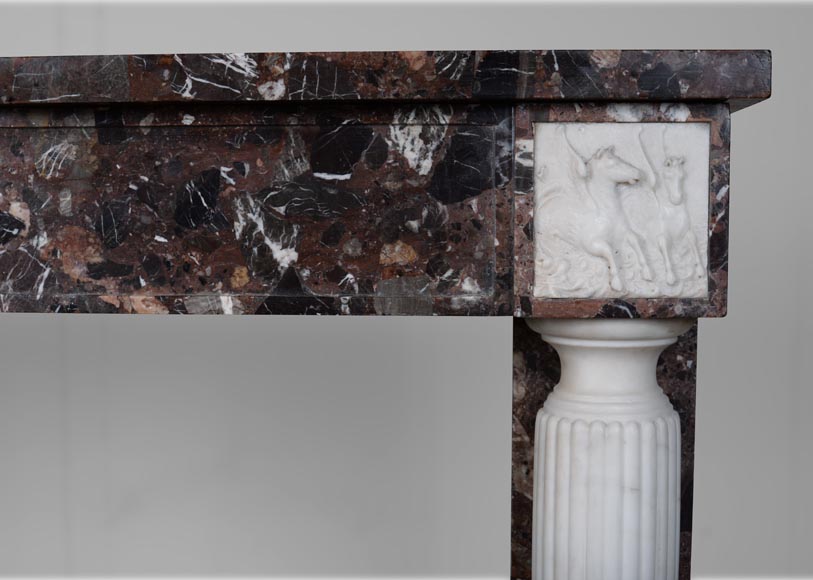 Neo Louis XVI style fireplace in imperator and statuary marble Neo Louis XVI style fireplace in imperator and statuary marble-7