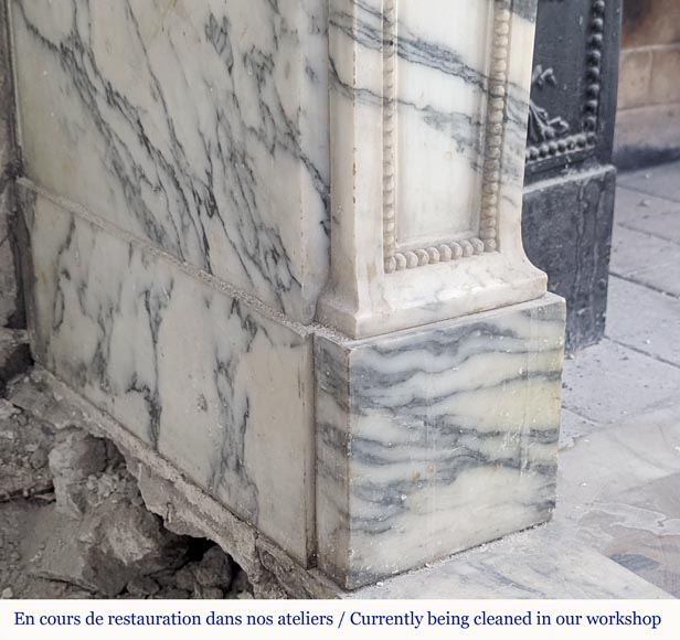 Louis XVI style fireplace with peals edges in veined Carrara marble Louis XVI style fireplace with peals edges in veined Carrara marble-5