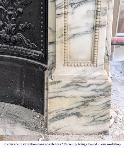 Louis XVI style fireplace with peals edges in veined Carrara marble Louis XVI style fireplace with peals edges in veined Carrara marble-8