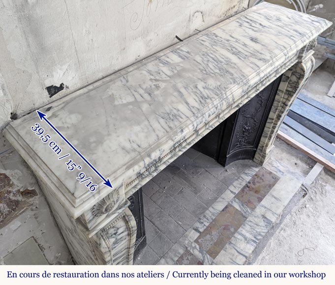 Louis XVI style fireplace with peals edges in veined Carrara marble Louis XVI style fireplace with peals edges in veined Carrara marble-11