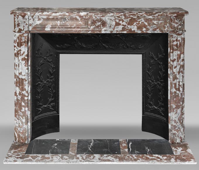 Slightly curved Louis XVI style fireplace, in Northern Red marble Slightly curved Louis XVI style fireplace, in Northern Red marble-0
