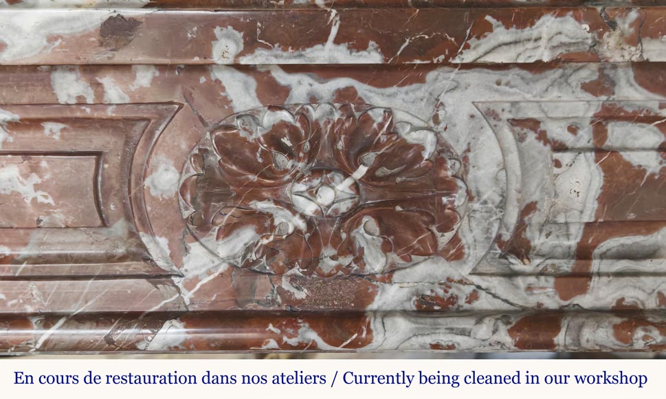 Slightly curved Louis XVI style fireplace, in Northern Red marble Slightly curved Louis XVI style fireplace, in Northern Red marble-1