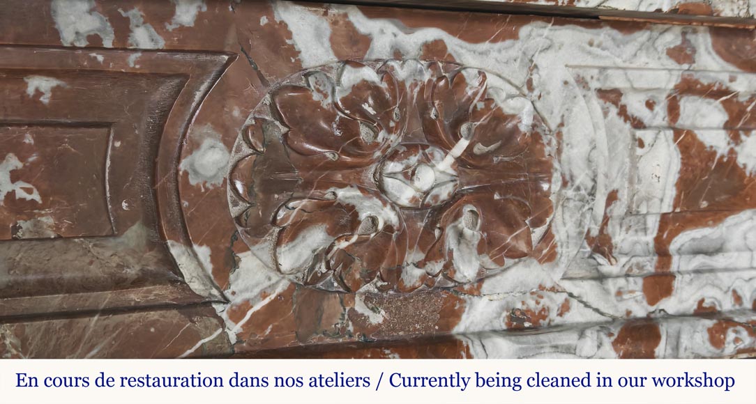 Slightly curved Louis XVI style fireplace, in Northern Red marble Slightly curved Louis XVI style fireplace, in Northern Red marble-2