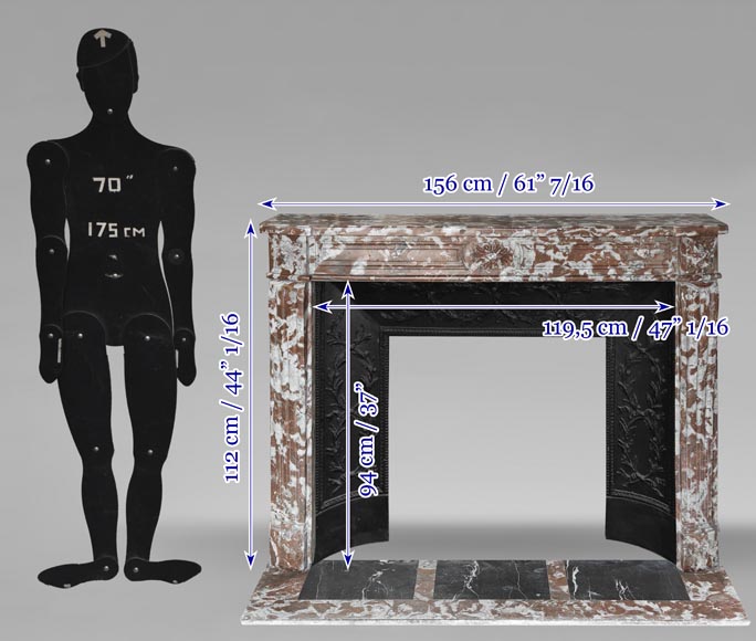 Slightly curved Louis XVI style fireplace, in Northern Red marble Slightly curved Louis XVI style fireplace, in Northern Red marble-12