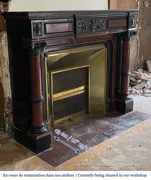 Napoléon III mantel in Red Griotte marble and Belgium black marble with composite columns Napoléon III mantel in Red Griotte marble and Belgium black marble with composite columns-3