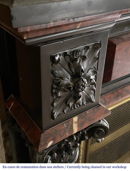 Napoléon III mantel in Red Griotte marble and Belgium black marble with composite columns Napoléon III mantel in Red Griotte marble and Belgium black marble with composite columns-4