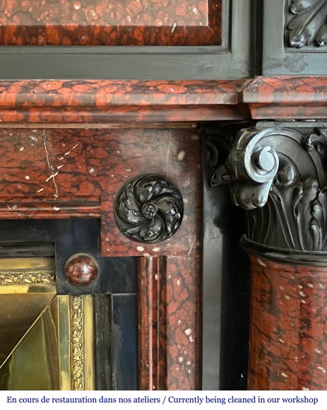 Napoléon III mantel in Red Griotte marble and Belgium black marble with composite columns Napoléon III mantel in Red Griotte marble and Belgium black marble with composite columns-7