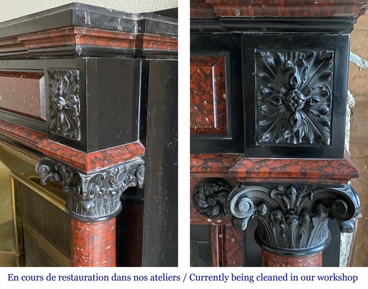 Napoléon III mantel in Red Griotte marble and Belgium black marble with composite columns Napoléon III mantel in Red Griotte marble and Belgium black marble with composite columns-8