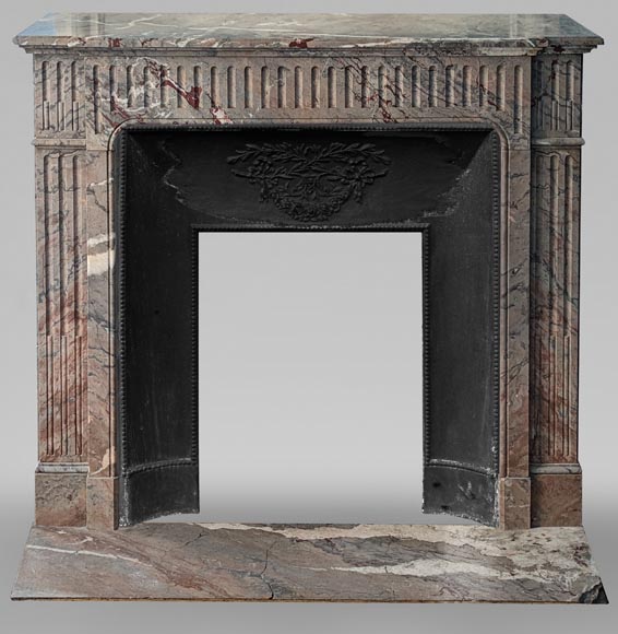 Small Napoleon III style mantel with flutes in Sarrancolin marble Small Napoleon III style mantel with flutes in Sarrancolin marble-0